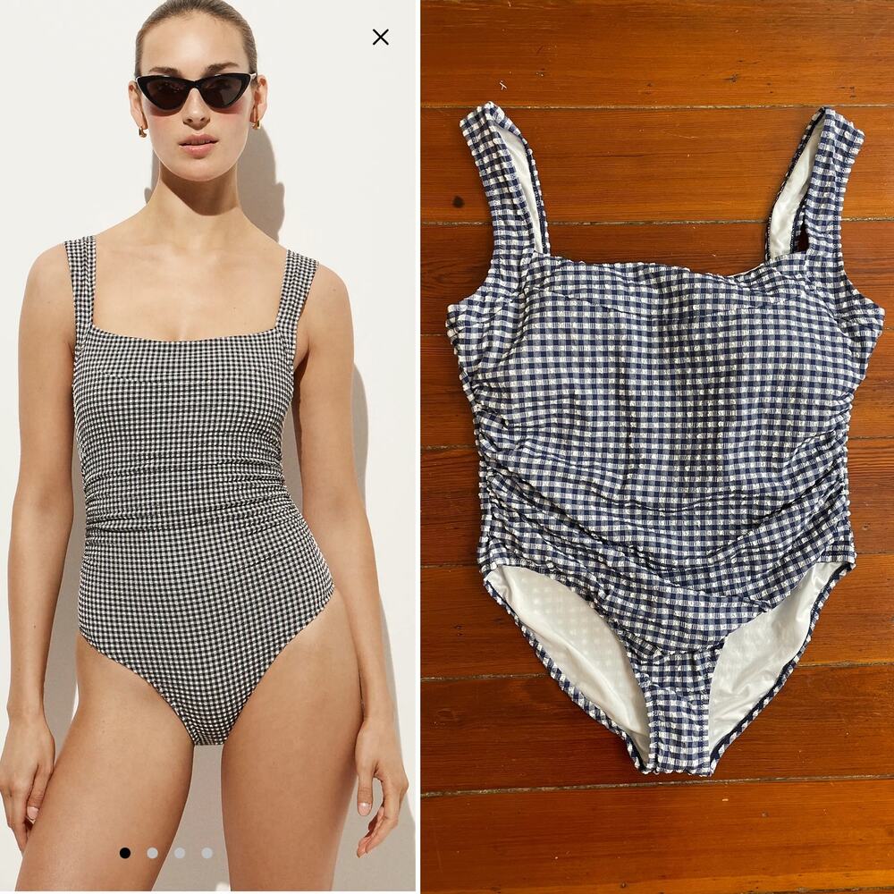 NWT J.Crew Nia Blue & White Gingham Ruched One-Piece Swimsuit Sz 20 💛🎀